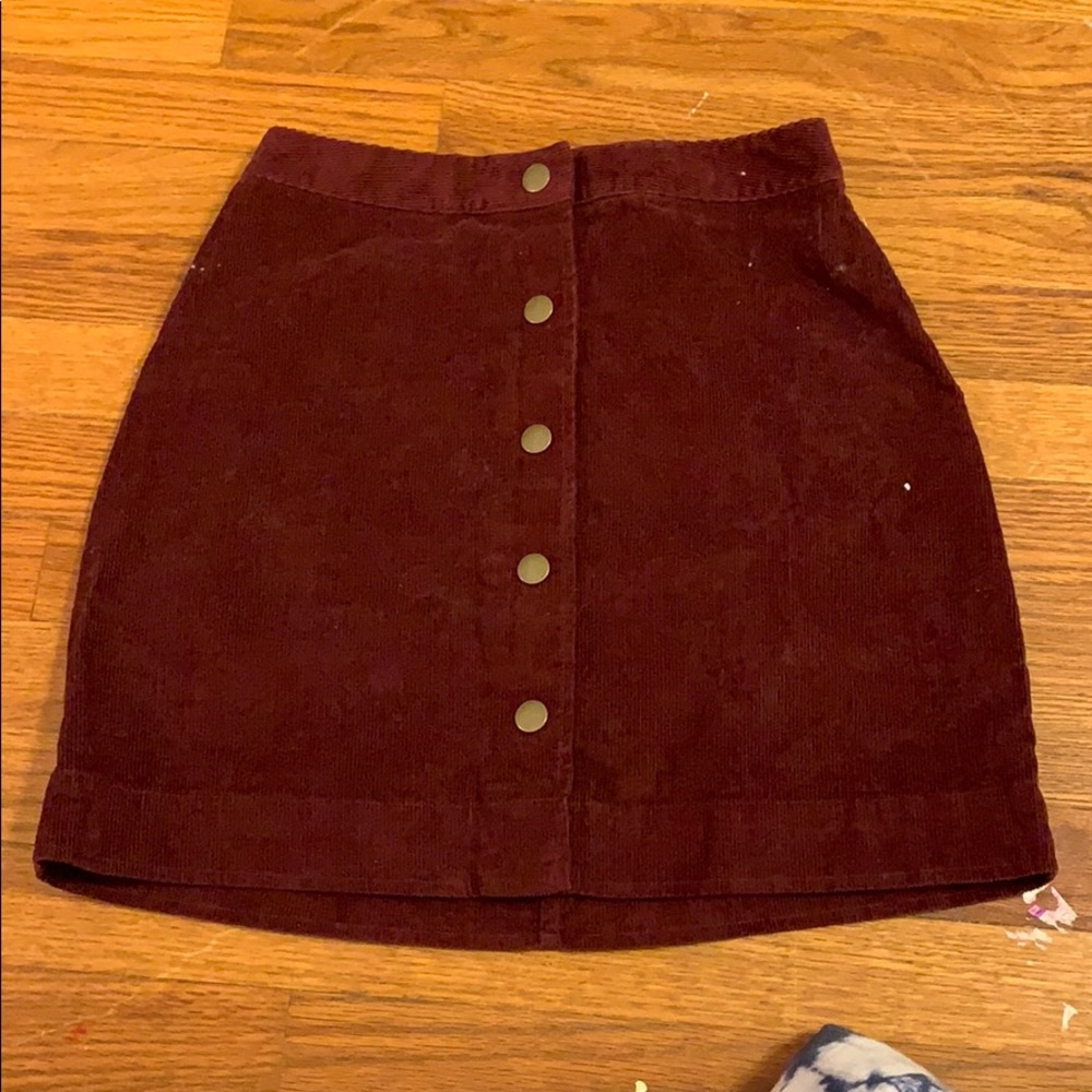burgundy button down skirt
